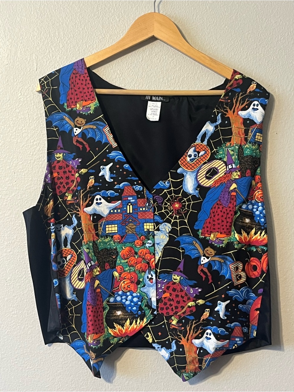 Vintage 90s Halloween Vest size 1X 100% Cotton pumpkin ghost witch haunted house